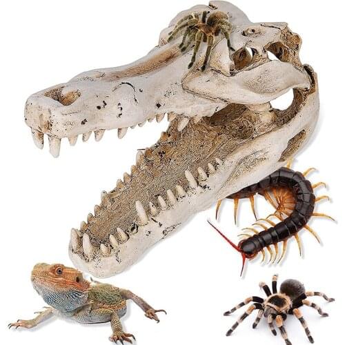 Aquarium Decor Reptile House Resin Skull Aquarium Ornament Fish Tank Cave Home Artificial Decoration Accessories Bearded Dragon