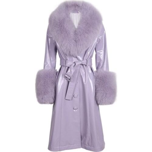 Long coat ladies leaher women genuine leather windbreak