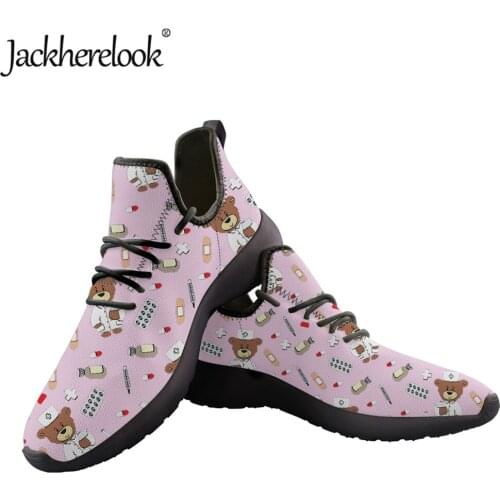 Jackherelook Summer Knitting Mesh Nursing Shoes Women Cute Cartoon Bear Pattern Female Sneaker Flats Shoe Zapatos de Mujer Pisos