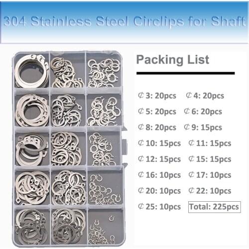 304 Stainless Steel External Circlips Set C-type Large Diameter Open Snap Rings for Shaft Flexible Retaining Circle Fasteners