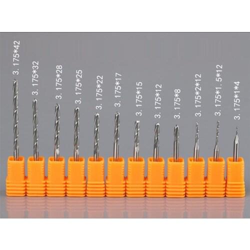 10pc 3.175mm 1/8" Shank 2 Flute spiral End Mill Cutter CNC Bit CED 1/1.5/2/2.5mm CEL 4/5/6/8/10/12/15/17mm