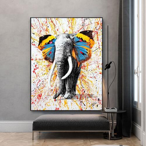 Butterfly Elephant Colorful Modern Graffiti Painting Canvas Print Nordic Home Decor Wall Picture For Living Room Frameless