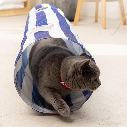 Cute Striped Cat Tunnel Pet Tube Collapsible Play Toys Indoor Outdoor Kitty Puppy Toys for Puzzle Exercising Hiding Training