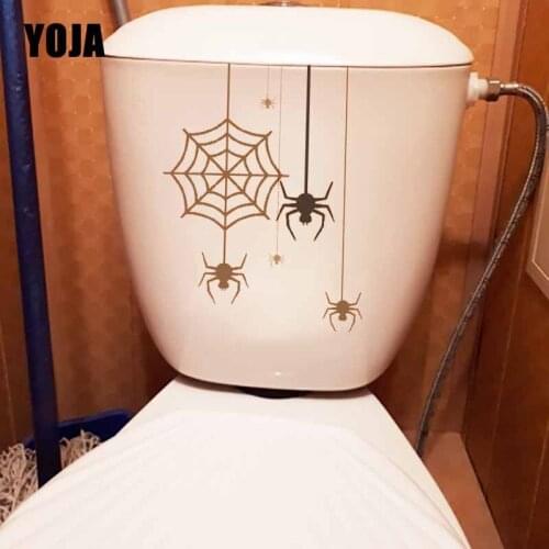 YOJA 16.7X22CM Cartoon Wall Sticker Toilet Decal Bedroom Home Decor Halloween Spider Web T5-1364