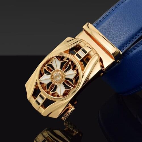 Blue Rotating Waistband Men 's Leather Belt Automatic buckle Leather Fashion Versitile Korean Fashion Crocodile