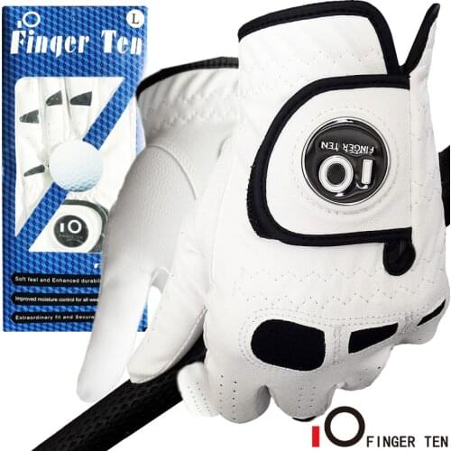 Anti Slip Summer Golf Gloves Men Cabretta Leather Breathable With Ball Marker PU Leather Glove S M ML L XL White Drop Shipping