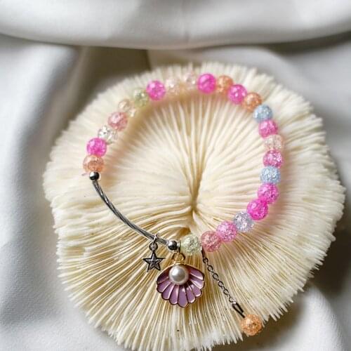 New mixed color pop flower crystal bracelet female niche design pearl shell bracelet jewelry #YXS14