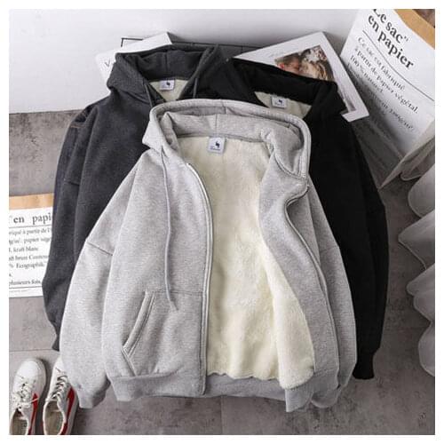 Autumn Winter Plush Cardigan coat Womens Loose Hooded Cardigan Zipper top coat oversized hoodie zip up hoodies women