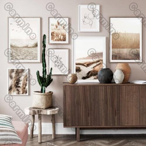 Poster Withered Grasses Sandy Beach Landscape Canvas Painting Wall Art Home Decoration for Living Room and Bedroom Frameless