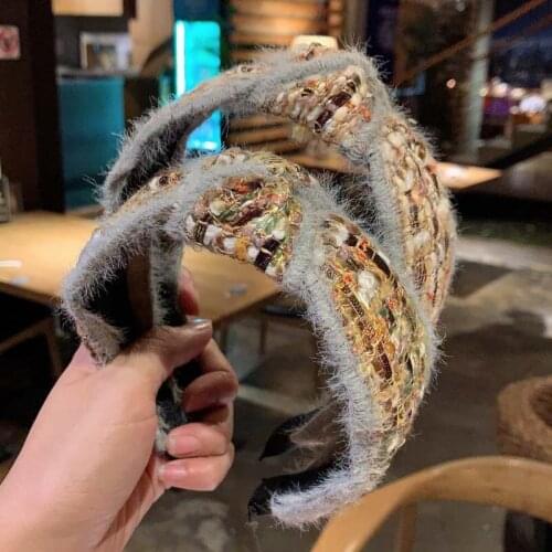 Autumn and Winter Plush Fabric Headband Headband Hairpin Knitting Headband Hair Band Side Pressure Hair Out Headband