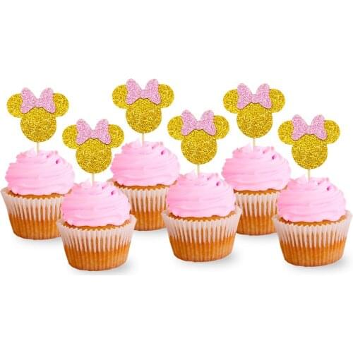 Minnie Mouse pink Cake Topper and Cupcake Topper 1st Birthday Party Supplies Decorations for baby girl favor birthday cake decor