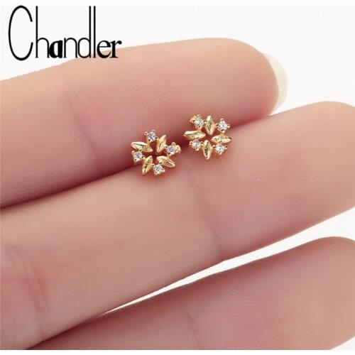 Chandler 1pair Crystal Small Tiny Minimalist Earrings For Women Copper CZ Cheap Simple Stud Earring Dropshipping Wholesale