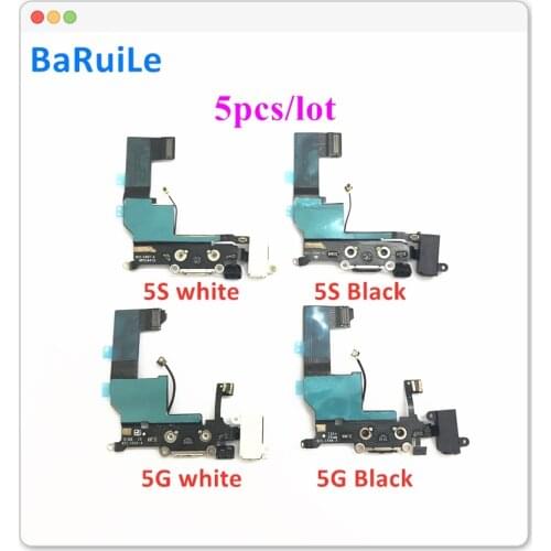 BaRuiLe 5pcs Charging Port Flex Cable for iPhone 5S 5C USB Dock Connector Charger Ports with Mic Headphone Audio Jack Repair