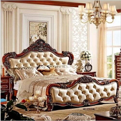 Modern european solid wood bed Fashion Carved 1.8 m bed french bedroom furniture 6910