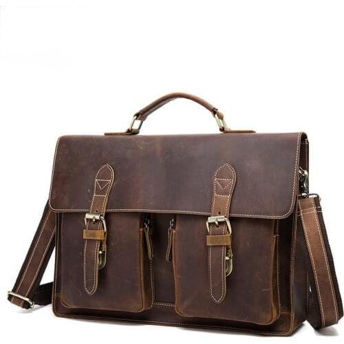 Retro Crazy Horse Leather Mens First Layer Cowhide Shoulder Messenger Bag Mens Genuine Leather Handbag