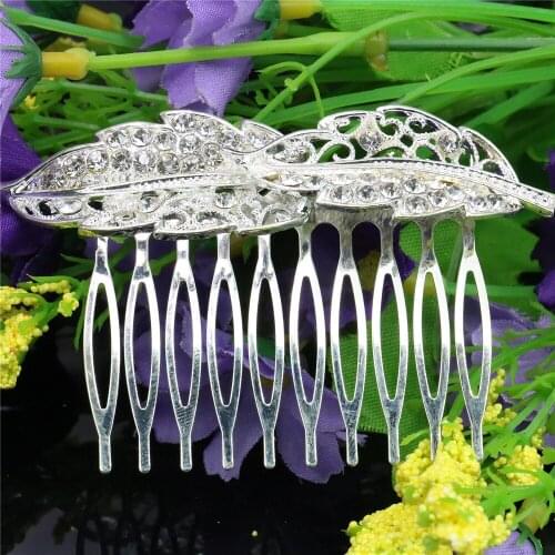 Wedding Bridal Double Leaves Crystal Hairpin Hair Comb Hair Clips Women Girls Fashion Party Jewelry Accessories Decoration Gift