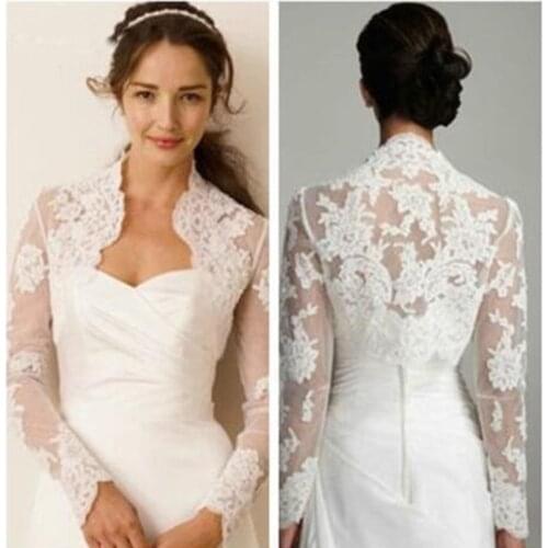 Long Sleeve Wedding Bolero Appliques Bridal Wraps for Wedding Party Prom Cheap Ivory Bride Jacket Bolero Shrug Custom