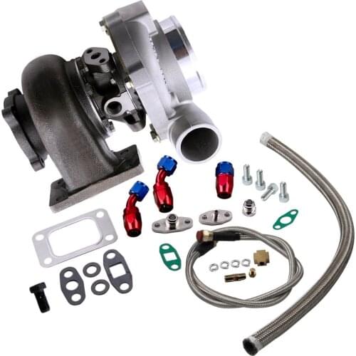 Water+Oil GT30 GT3037 GT3076R Turbocharger 500HP +Oil Drain Return FEED Line Flange A/R .6 Turbine A/R .82 Water Universal turbo
