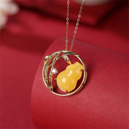 Uglyless Hollow Pandas Favorite Bamboo Pendants Women Jade Emerald Gourd Necklaces NO Chains Gold 925 Silver China Chic Jewelry