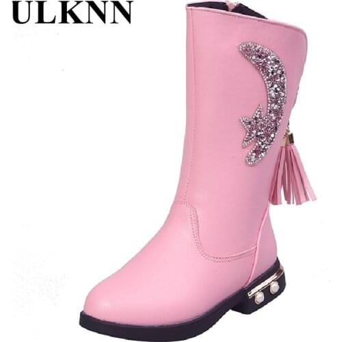 ULKNN Waterproof Leather Martin Boots For Kids Baby Snow Shoes Pink Princess Shoes Children Rubber Sneakers Girl Fashion Boots