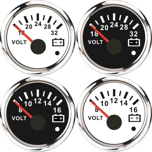 Waterproof 52MM Gauge Voltmeter with Red Backlight 8-16V/16-32V Volt Meter for Marine Boat Voltage with Alarm Warning Light