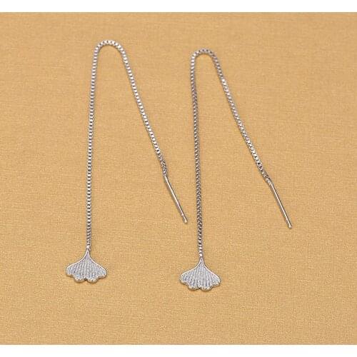High Quality 925 Sterling Silver Ginkgo Long Earrings Brincos Jewelry 2018 Gifts