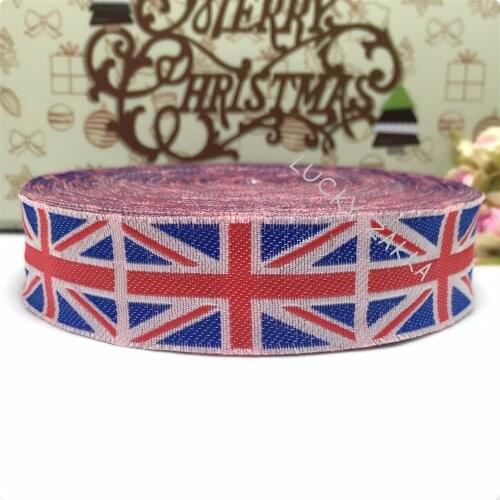 ZERZEEMOOY wholesale 1"(25mmx20m) 100% Polyester UK flag Woven Jacquard Ribbon handmade with love