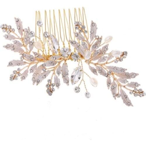 Pearl Women Gold Hair Combs Wedding Hair Accessories Hair Pin Rhinestone Tiara Bridal Clips Crystal Crown Bride Hair Jewelry