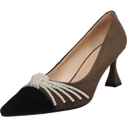 2021 spring autumn fashion women shoes high quality sheep reversed fabric beautiful ball decoration 6.5cm pumps