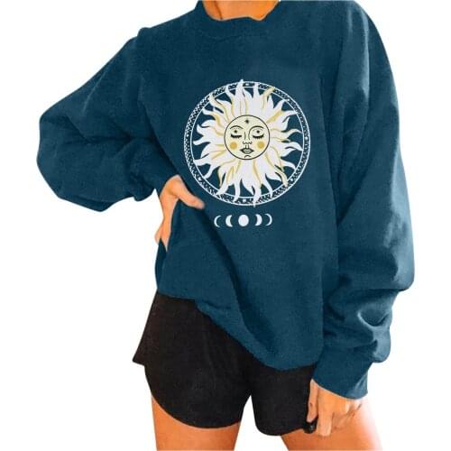 Sun Print Sweatshirts Women Harajuku Long Sleeve Loose Sweatshirt 2021 Autumn New Casual Fashion Ladies Pullover Top Sudaderas
