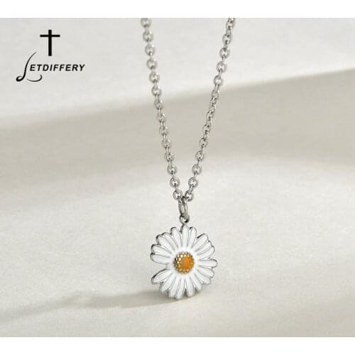 Letdiffery Cute Dasily Flower Pendant Necklace for Women Stainless Steel Trendy Choker Necklaces collares Birthday Gift