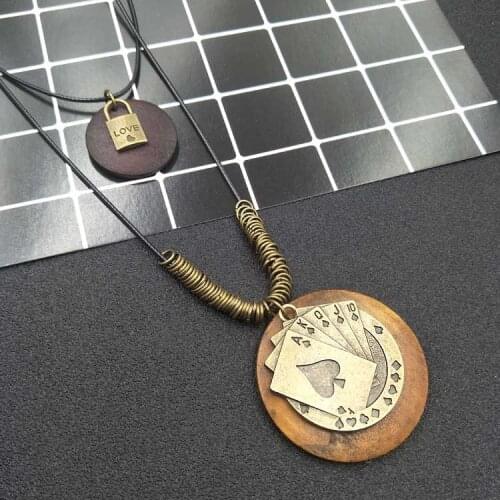2020 New Vintage Long Necklace Fashion Handmade Jewelry wood Rope Leather geometry note beads jewelery collier femme kolye
