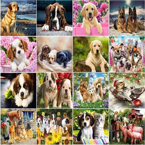 2020 NEW DIY 5D Diamond Mosaic Diamond Painting Cross Stitch Two Puppies Kit Diamonds Embroidery round Drill Home Decoration