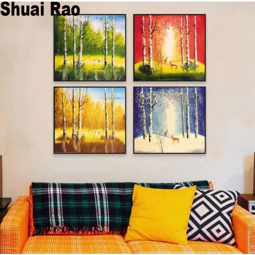 4 Panel four Seasons Diamond Painting,Spring Summer Autumn Winter Pictures Full Square Round Drill Mosaic Embroidery