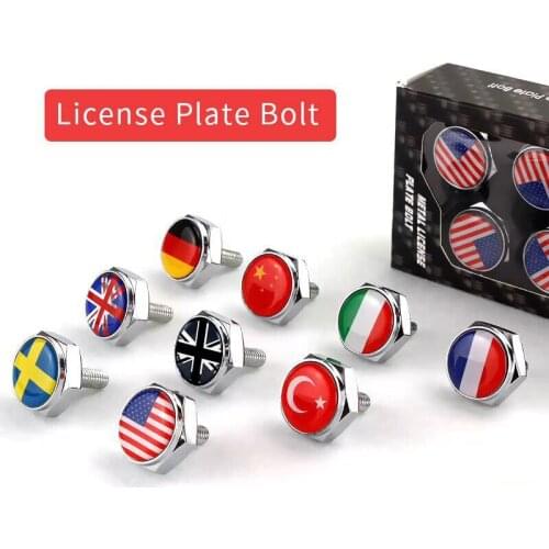 4pcs/set USA Italy Germany Sweden Flag Metal Screws License Plate Bolts Accessories for Audi Geely Honda Toyota Alfa Romeo Ford
