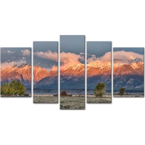 5 Pieces Sunrise Mormon Row Grand Teton National Park Autumn Wyoming Landscape Jokul Framed Picture for Home Decor Drop Shipping
