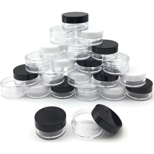 50Pcs 5 Gram Jar Make Up Jar Cosmetic Sample Empty Container Plastic Round Lid Small 5ml Bottle with Black White Clear Cap