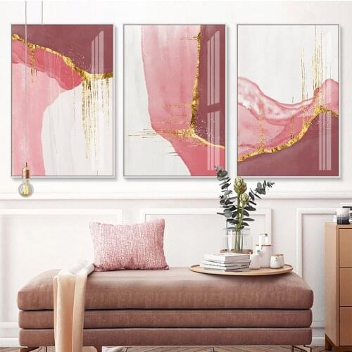 Abstract Pink White Golden Canvas Painting Nordic Style Modern Wall Art Prints Poster Pictures for Living Room Home Decoration