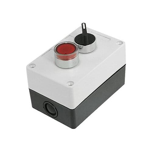 AC 220V Red Signal Lamp Momentary 2 Positions Rotary Push Button Switch Station