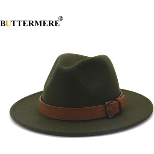 BUTTERMERE Women Men Wool Fedora Hat with Leather Panama Hat Winter Autumn Wide Brim Jazz Trilby Male Female Casual Sombrero Cap