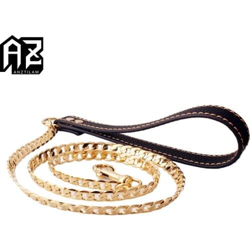 AZ 12mm 316L Stainless Steel Gold Color Pet Dog Cuban Link Chain Strong Metal Links Chain Training Collar Link For Big Pet Dog