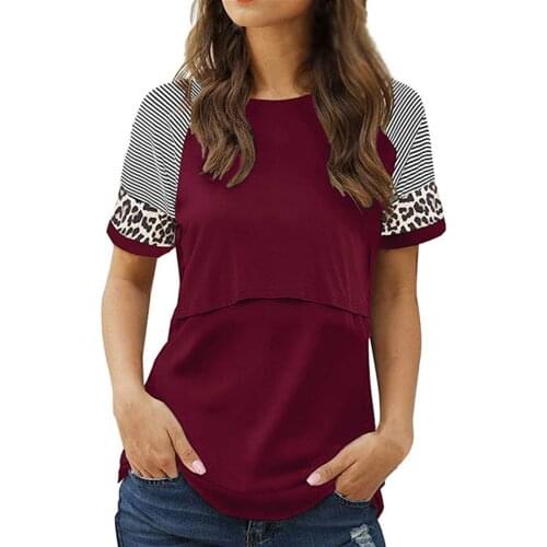 Maternity Womens Summer Casual Leopard Print Splicing False T-shirt Tops Pregnant Summer O-neck Camiseta Mujer Embarazada