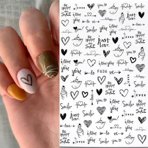 1pcs 3D Black White Nail Art Stickers Love Heart Abstract Geometric Animal Leaf Flower Design Nail Decal Manicure Decorations
