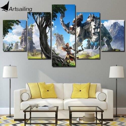 5 piece canvas painting Horizon Zero Dawn game HD posters and prints canvas painting for living room free shipping XA2262B
