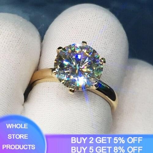 YANHUI With 18KRGP LOGO Pure Solid Yellow 18K Gold Rings Luxury Round Solitaire 8mm 2ct Zirconia Diamond Wedding Rings For Women
