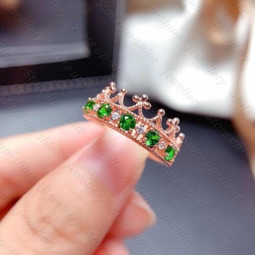Natural Diopside Ring 925 Silver Womens Luxury Ring Simple Elegant Atmosphere