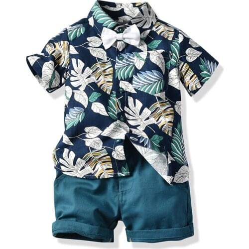 Fashion Toddler Baby Kid Boy Outifit Set Banana Leaf Short T-shirt+Short Solid Pants Gentelman Clothes Set children clothes