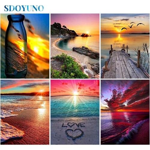 SDOYUNO Full Square/Round 5D Diamond Painting Beach DIY Diamond Embroidery Icon Scenery Mosaic Seascape Pattern Home Decor