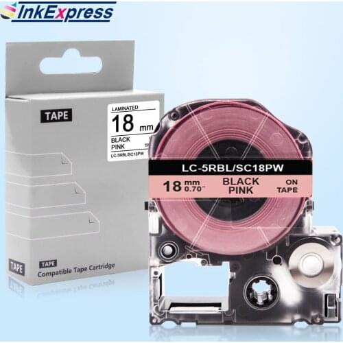 For Epson Tape 18mm SC18PW sc18pw Label Tape King Jim LC-5RBL Printer Ribbon Black on Pink For Epson LW-500 LW-400 Label Printer