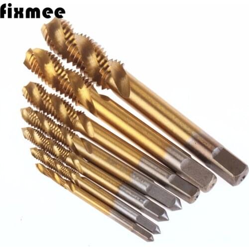 7pc/lot Titanium Coated Thread Tap Drill Metric Hss Spiral Fluted Machine Screw Tap Spiral Pointed Taps